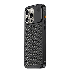 A Photo Of Metallic Alloy Shockproof Cooling Hybrid Case for iPhone 15 Pro Max - Black