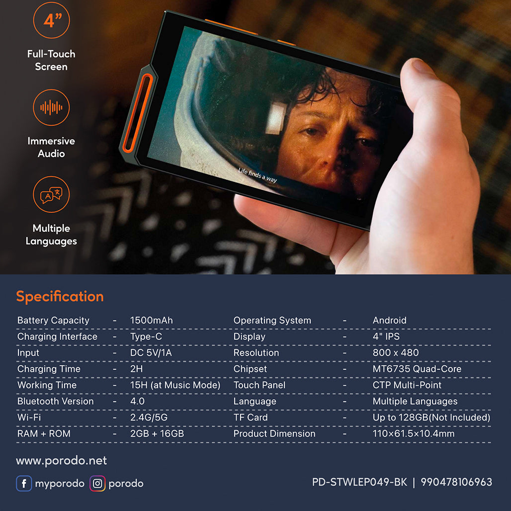 A Photo Of Porodo Soundtec Android Music Player – Full-Touch Screen
