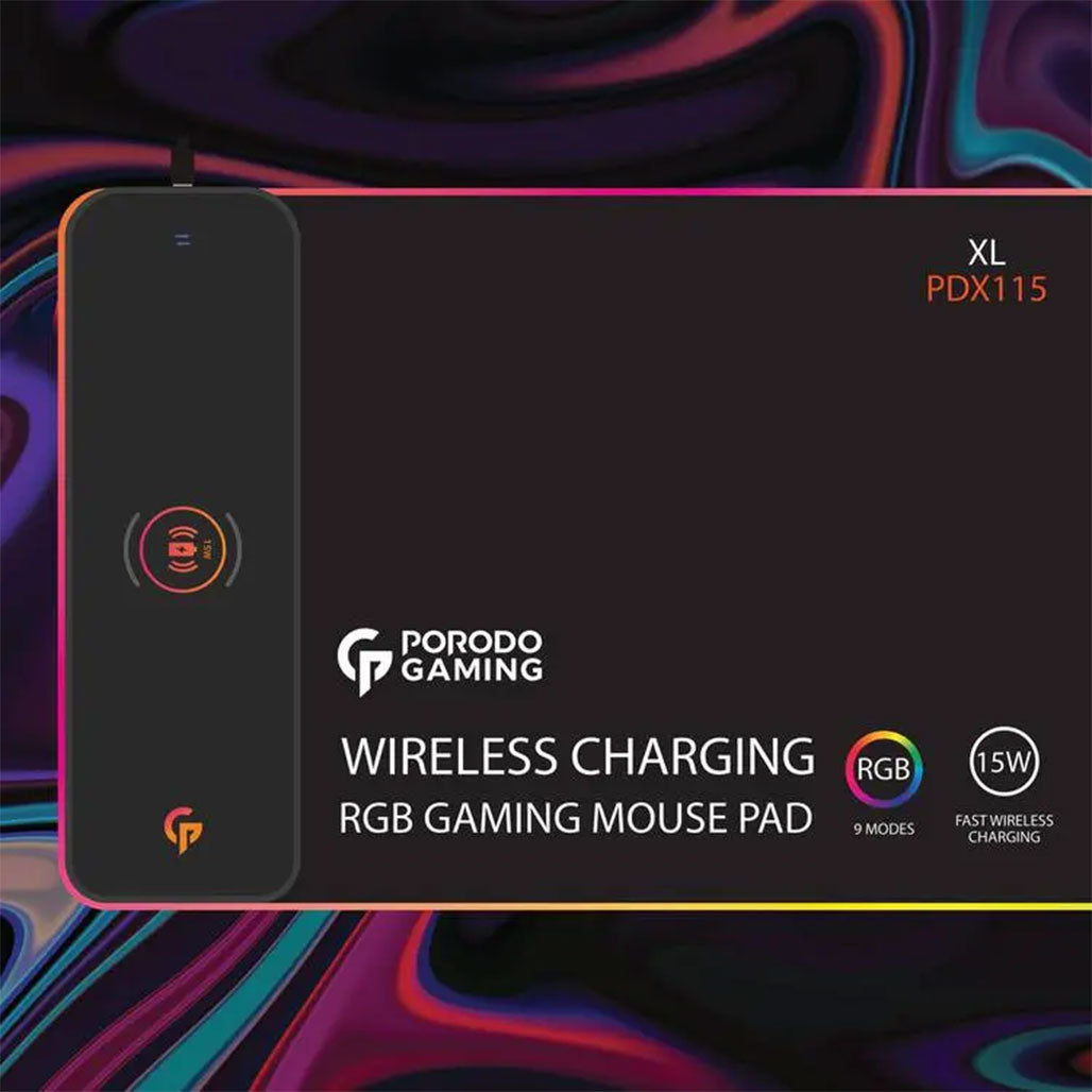 A Photo Of Porodo RGB Gaming Mouse Pad With 15W Fast Wireless Charger - Black
