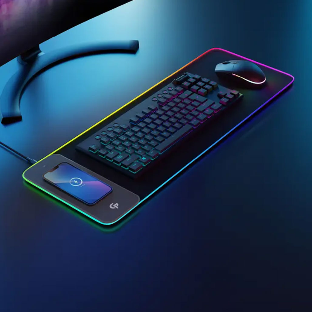 A Photo Of Porodo RGB Gaming Mouse Pad With 15W Fast Wireless Charger - Black