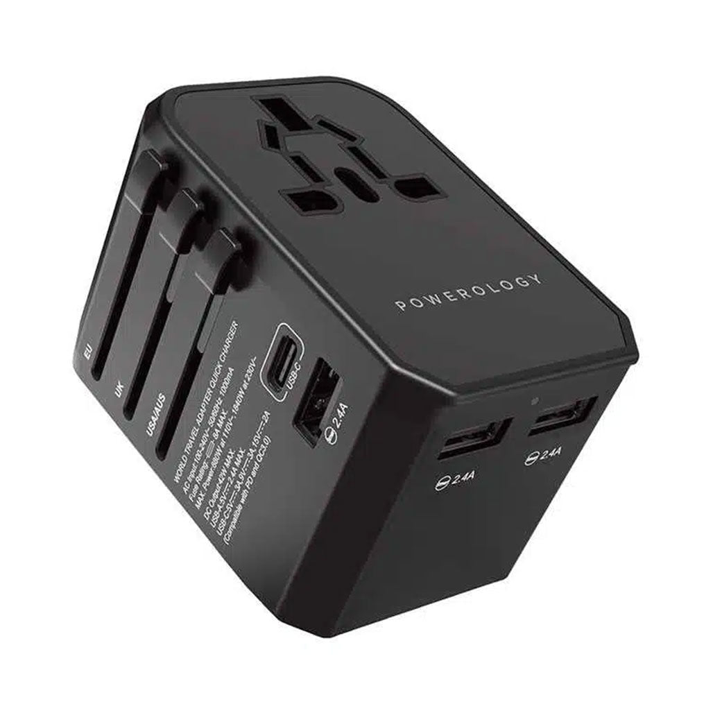 A Photo Of Powerology Universal Travel Adapter 2.4A + PD 45W – Compact and High-Power Charging Solution