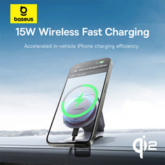 A Photo Of Baseus C02 PrimeTrip Magnetic Wireless Charging Car Phone Holder - 15W Qi2 MagSafe, Foldable Dashboard Mount, 360° Adjustable, Gray