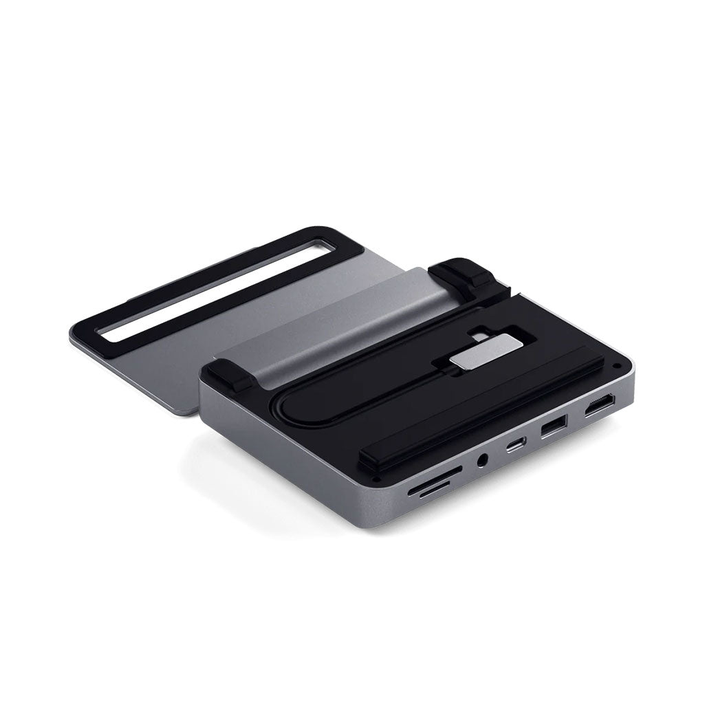 A Photo Of Satechi Aluminum Stand & Hub for iPad Pro - 4K HDMI, USB-C PD Charging, and More