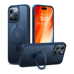 A Photo Of Torras UPRO Ostand Blue MagSafe Case for iPhone 15 Pro Max – Adjustable Kickstand with Military-Grade Protection and Enhanced Charging