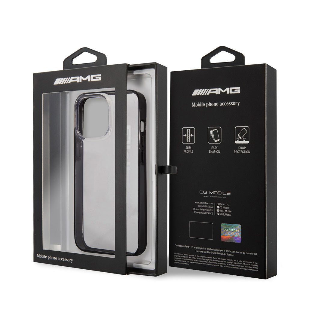 A Photo Of AMG PC Transparent Hard Case With Black Matte TPU Rim For iPhone 14 Pro Max