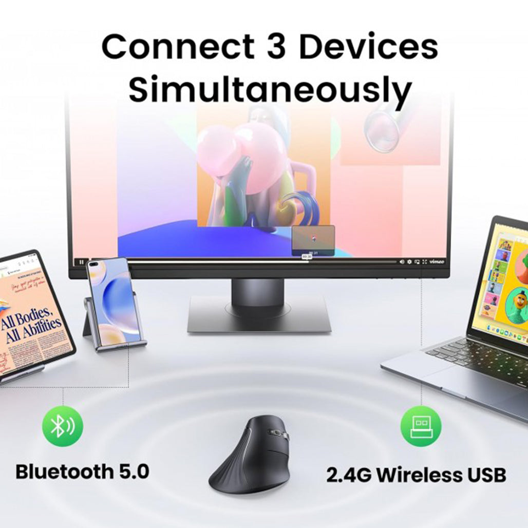 A Photo Of UGREEN MU008 Dual-Mode Vertical Ergonomic Wireless Mouse