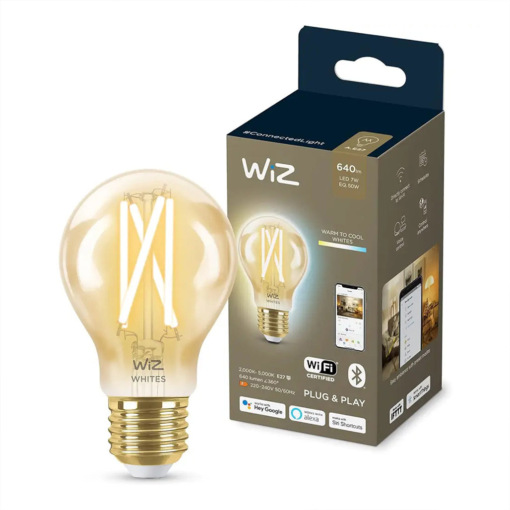A Photo Of WiZ Smart WiFi LED Light Bulb E27 Amber – 60W Equivalent, Tunable White (Warm to Cool), App & Voice Control, Energy Monitoring