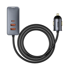 A Photo Of Baseus Share Together PPS Multi-Port Fast Charging Car Charger with Extension Cord - 120W, 2 USB + 2 Type-C, Gray
