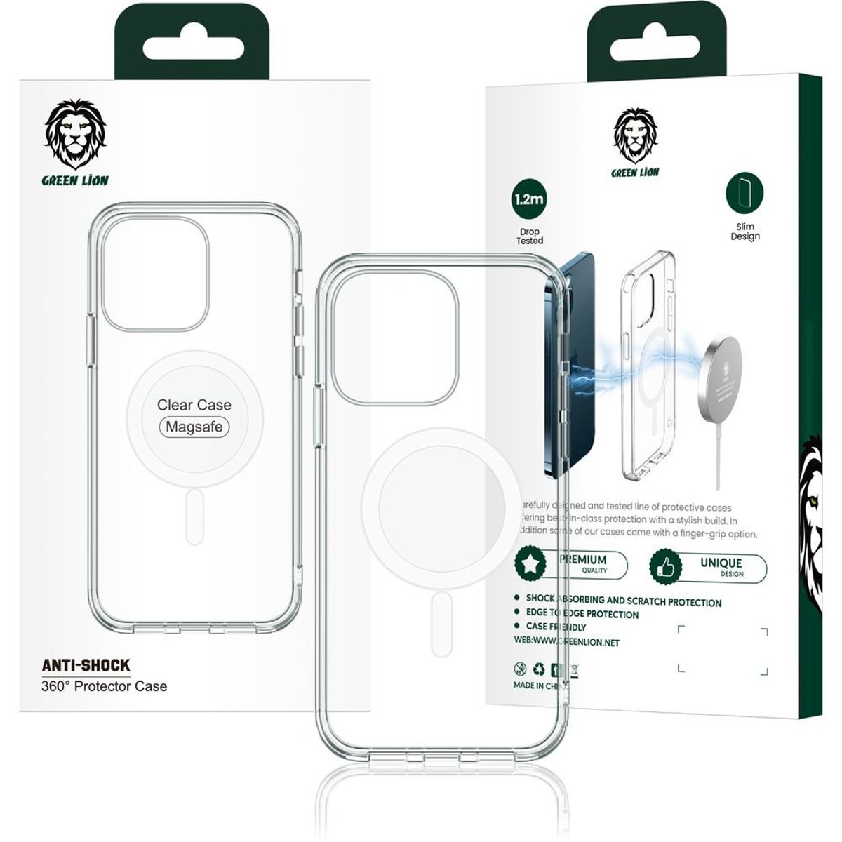 A Photo Of Green Lion Anti-Shock MagSafe 360 Protector Case for iPhone 14 Pro/Pro Max | Clear Back Case