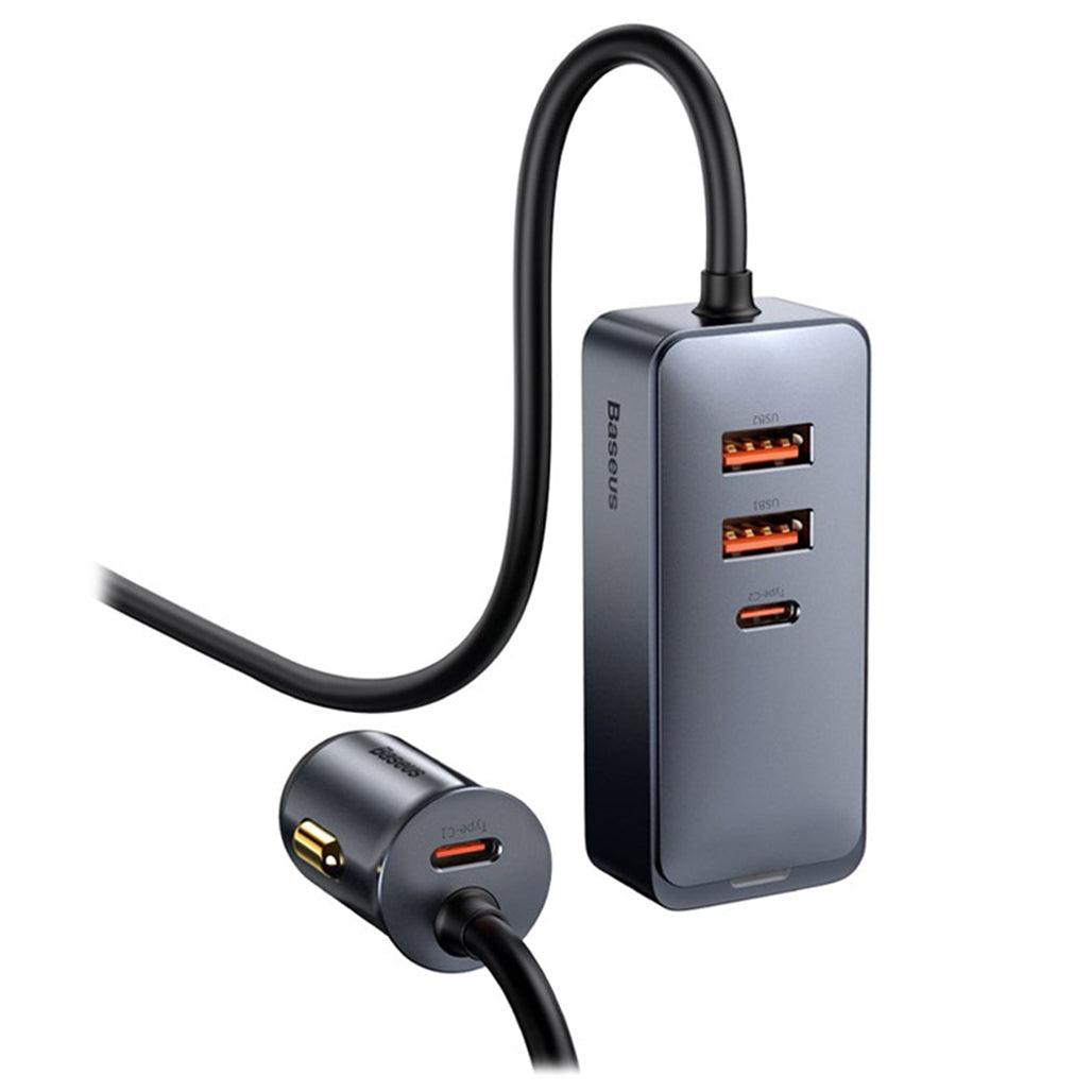 A Photo Of Baseus Share Together PPS Multi-Port Fast Charging Car Charger with Extension Cord - 120W, 2 USB + 2 Type-C, Gray