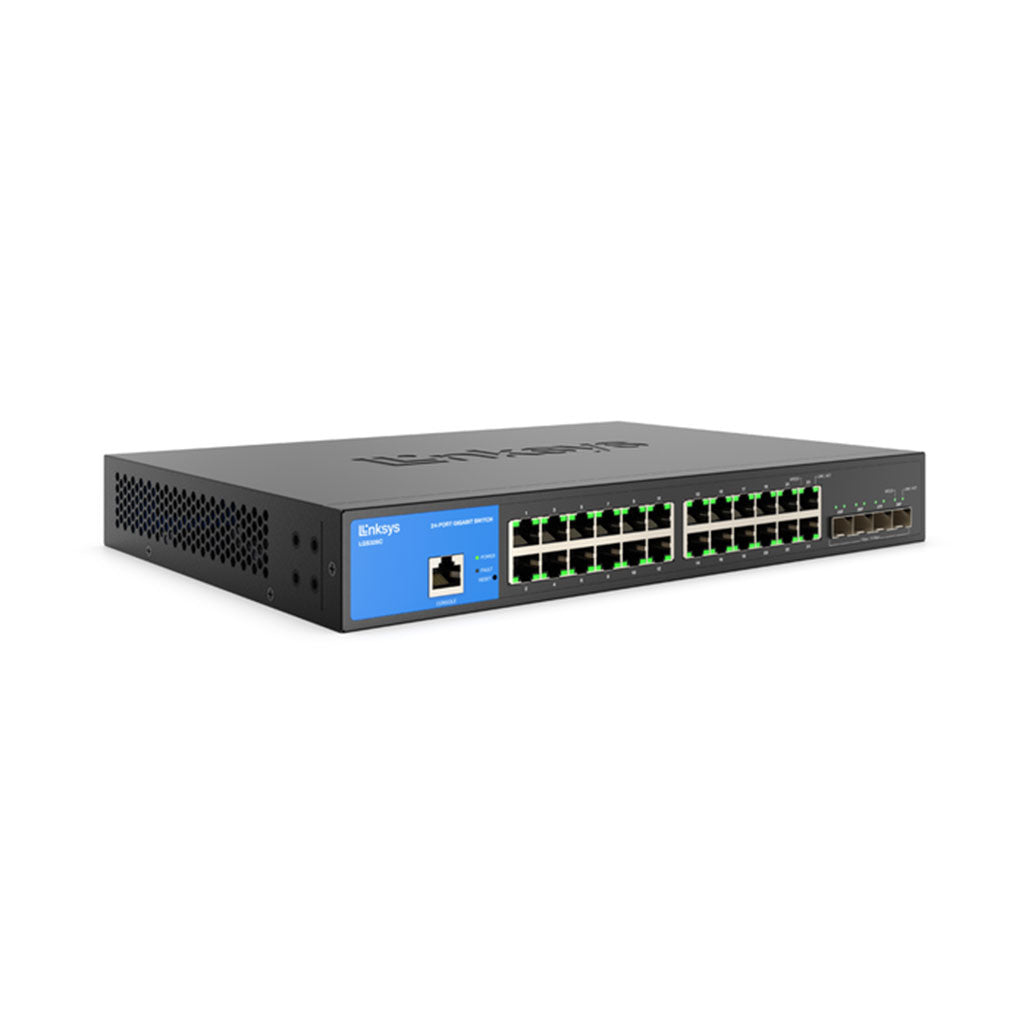 A Photo Of Linksys 24-Port Managed Gigabit Ethernet Switch with 4 10G SFP+ Uplinks LGS328C for Advanced Network Security and High-Speed Connectivity