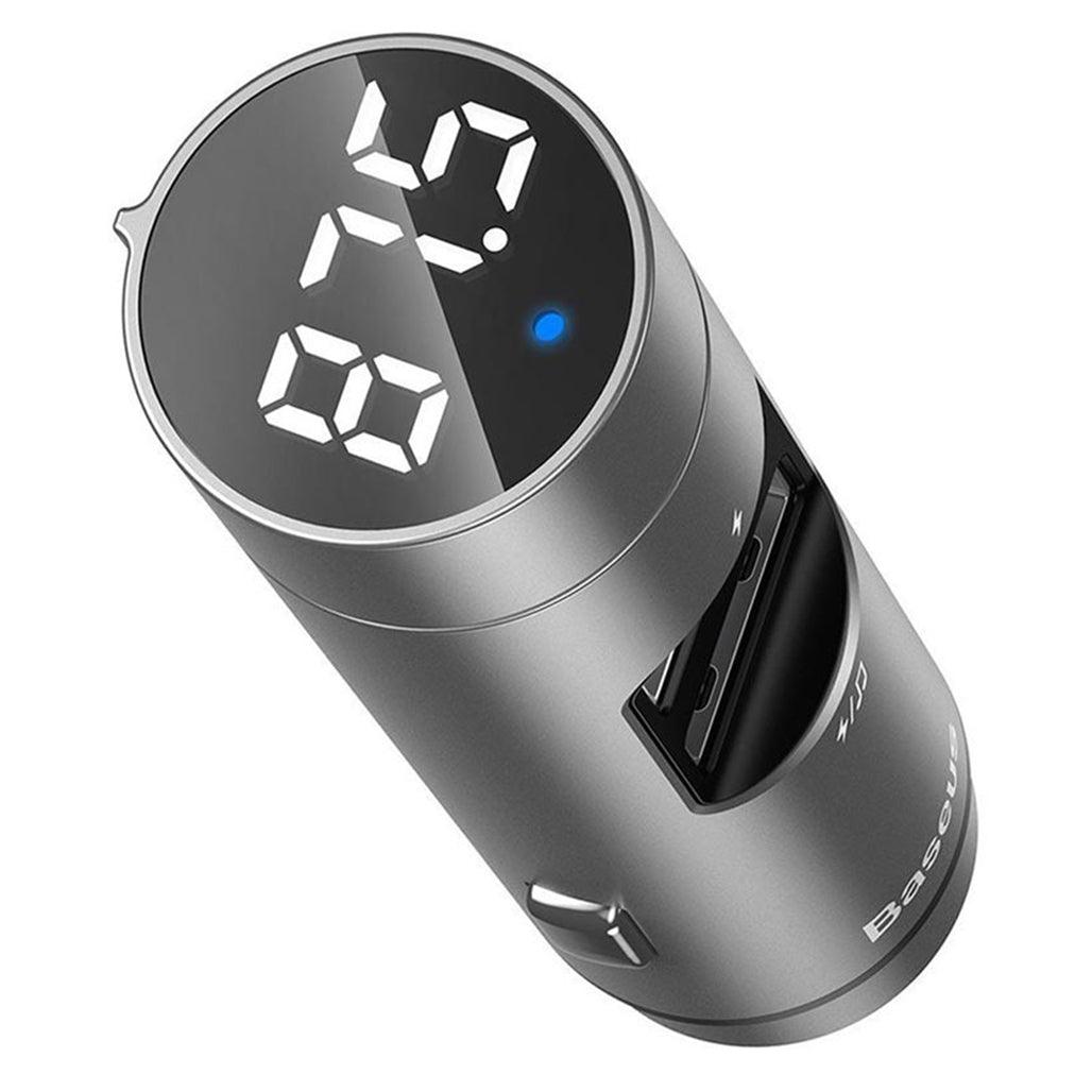 A Photo Of Baseus BS-01 Energy Column Car Wireless MP3 Charger - 5.0 Bluetooth, 3.1A Fast Charging, Intelligent Voltage Display, Metal Enclosure - Silver