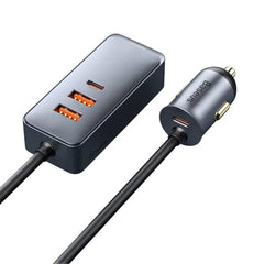 A Photo Of Baseus Share Together PPS Multi-Port Fast Charging Car Charger with Extension Cord - 120W, 2 USB + 2 Type-C, Gray