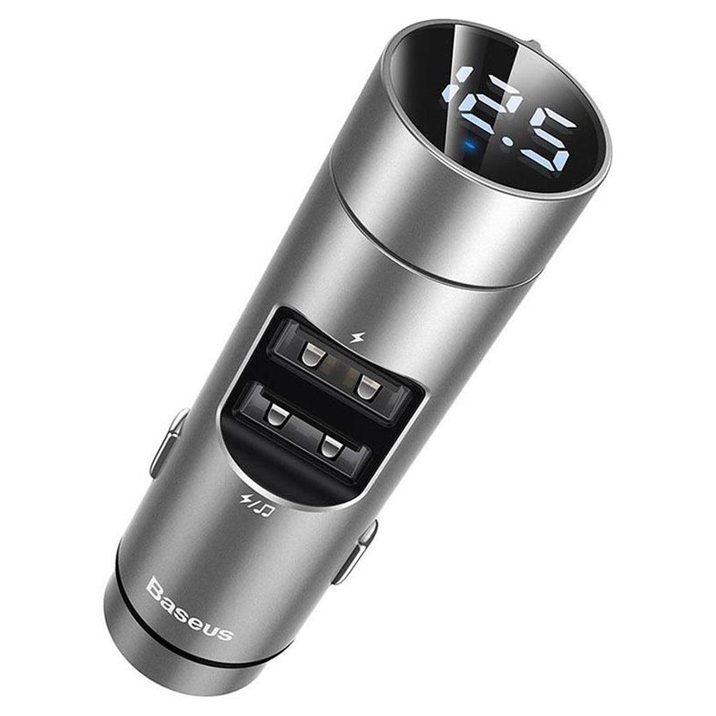 A Photo Of Baseus BS-01 Energy Column Car Wireless MP3 Charger - 5.0 Bluetooth, 3.1A Fast Charging, Intelligent Voltage Display, Metal Enclosure - Silver