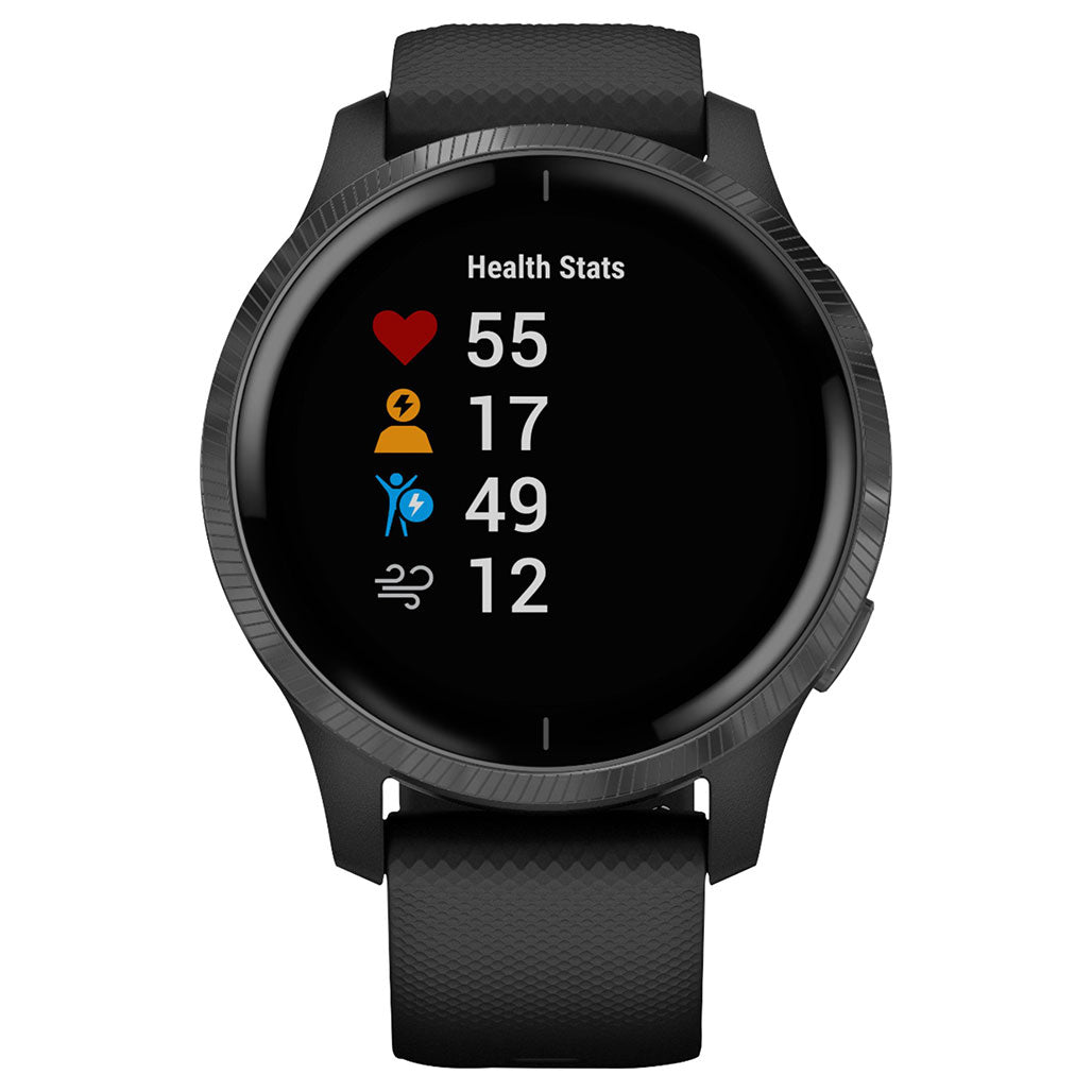 A Photo Of Garmin Venu - GPS Smartwatch Slate Stainless Steel Bezel with Black Case and Silicone Band