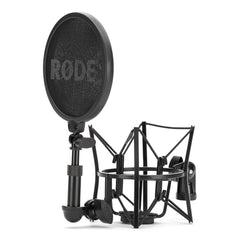 A Photo Of Rode SM6 Studio Microphone Shock Mount with Pop Shield – Studio-Grade Suspension Mount for Large-Diaphragm Condenser Microphones