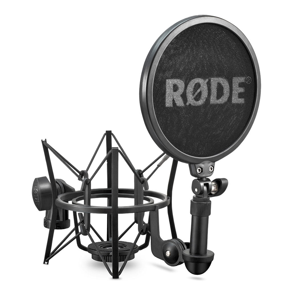 A Photo Of Rode SM6 Studio Microphone Shock Mount with Pop Shield – Studio-Grade Suspension Mount for Large-Diaphragm Condenser Microphones