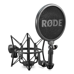 A Photo Of Rode SM6 Studio Microphone Shock Mount with Pop Shield – Studio-Grade Suspension Mount for Large-Diaphragm Condenser Microphones