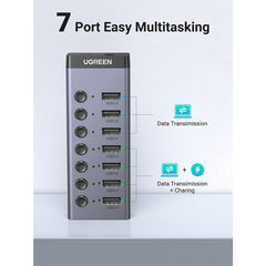A Photo Of UGreen Powered Switch USB Hub 7-Port Aluminum Splitter with Smart Charging Protection