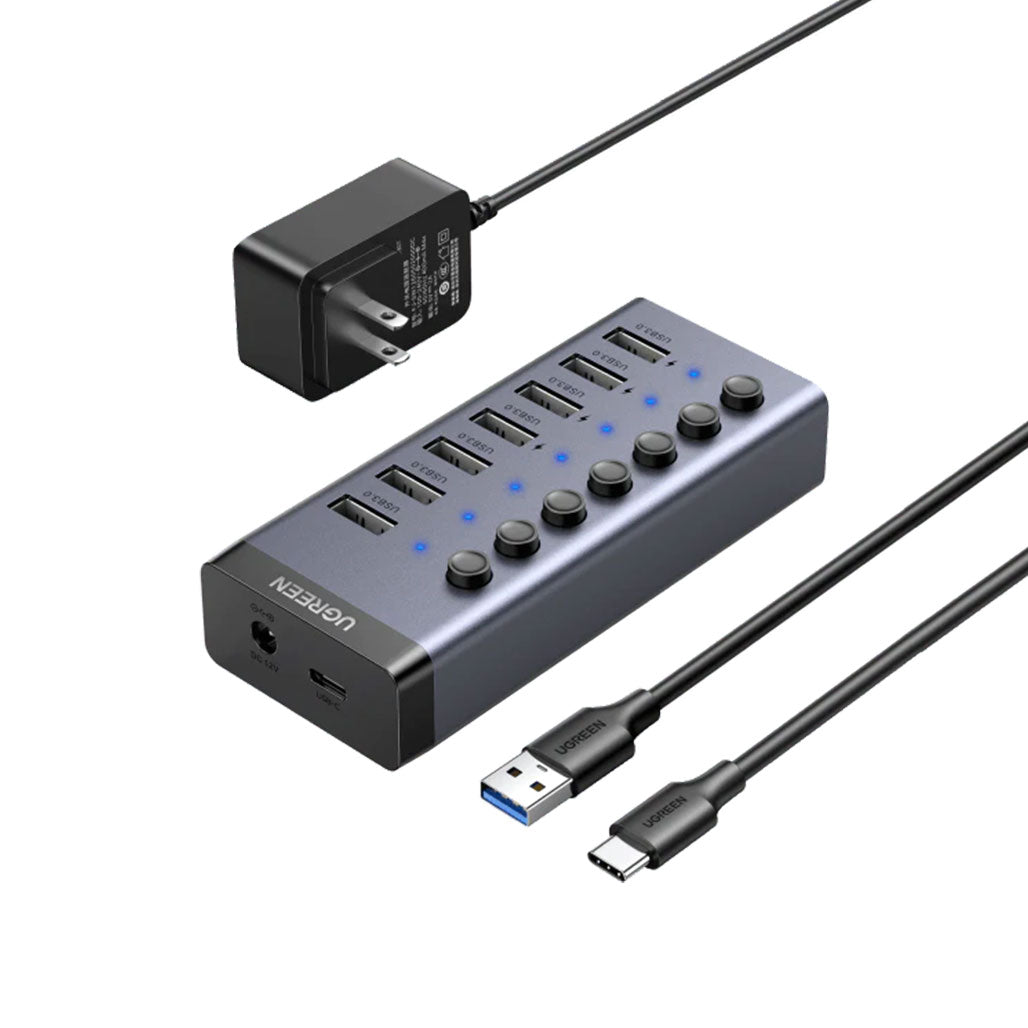 A Photo Of UGreen Powered Switch USB Hub 7-Port Aluminum Splitter with Smart Charging Protection