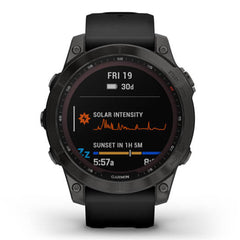 A Photo Of Garmin FĒNIX 7 Sapphire Solar - Carbon Grey Titanium With Black Band