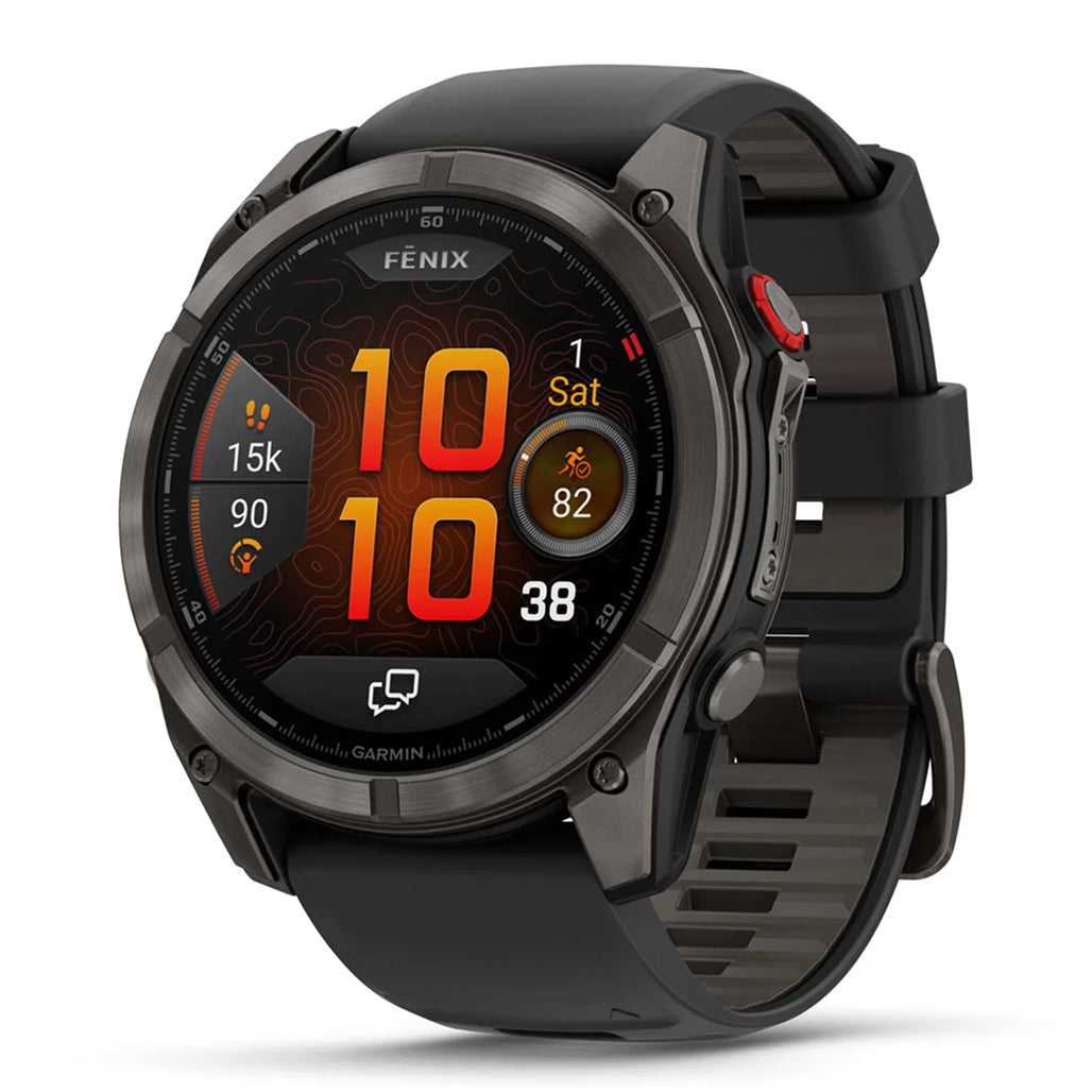 A Photo Of Garmin fēnix® 8 Pro – 51 mm, Amoled - Sapphire, Carbon Gray DLC Titanium with Black/Pebble Gray Silicone Band