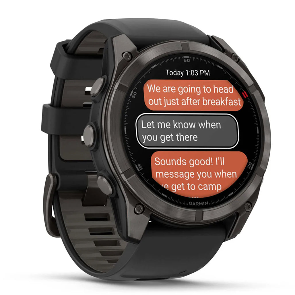 A Photo Of Garmin fēnix® 8 Pro – 51 mm, Amoled - Sapphire, Carbon Gray DLC Titanium with Black/Pebble Gray Silicone Band