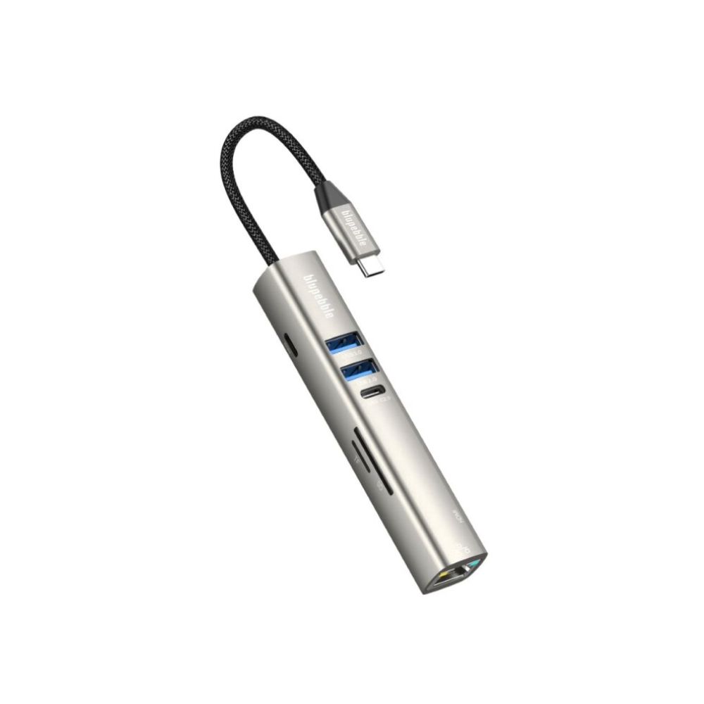 A Photo Of Blupebble C7 Multi Hub - 7-in-1 Aluminum USB-C Hub - BP-C7USBCHUB7IN1-GY-SD26-J