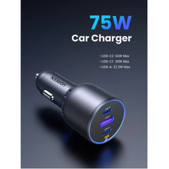 A Photo Of Ugreen 75W Dual Type-C 1x USB Ports Metal Car Charger - 35024