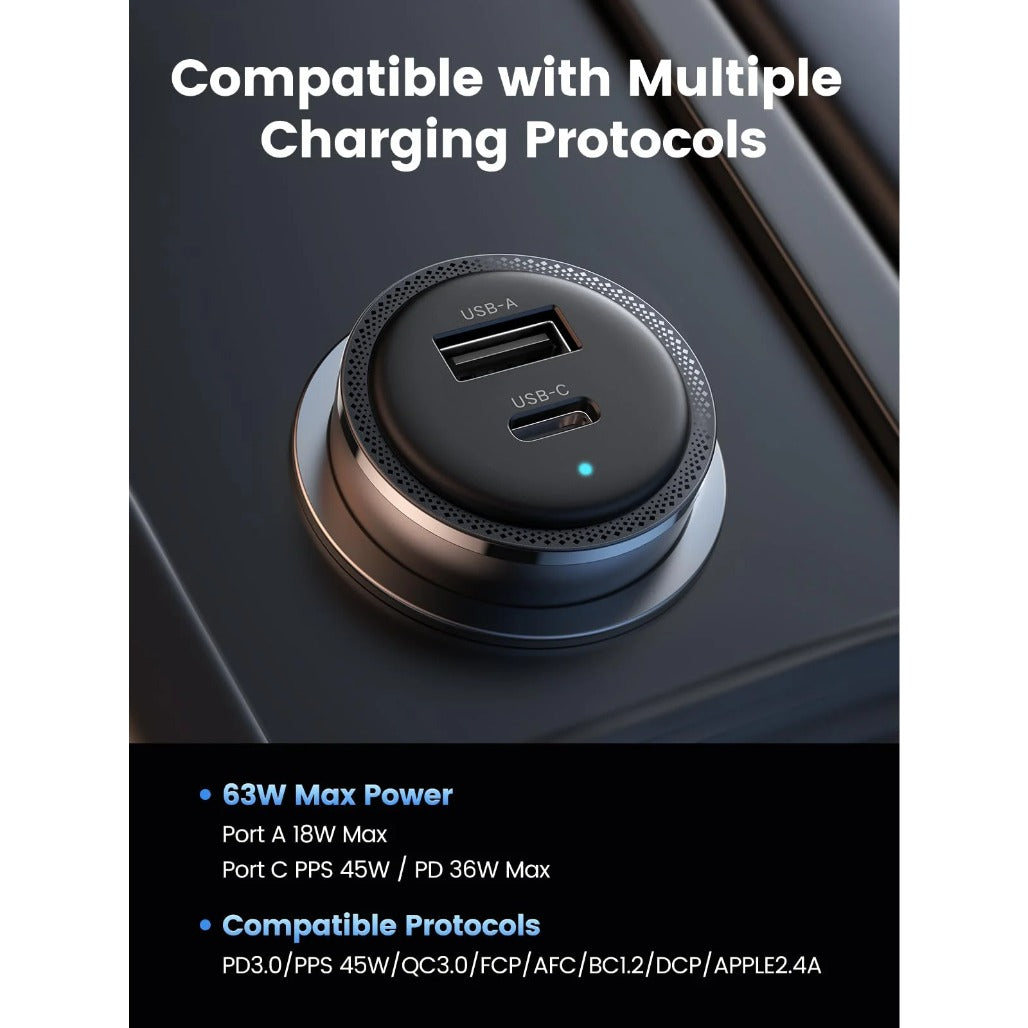 A Photo Of Ugreen 63W USB C Car Charger Adapter