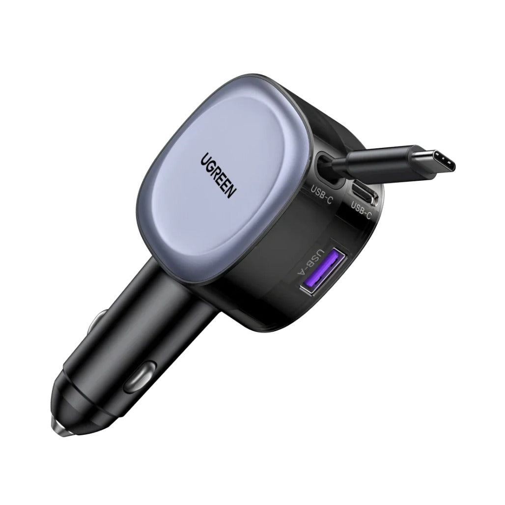 A Photo Of UGREEN 75W Type-C+USB A Car Charger with Type C Retractable Cable - 55653