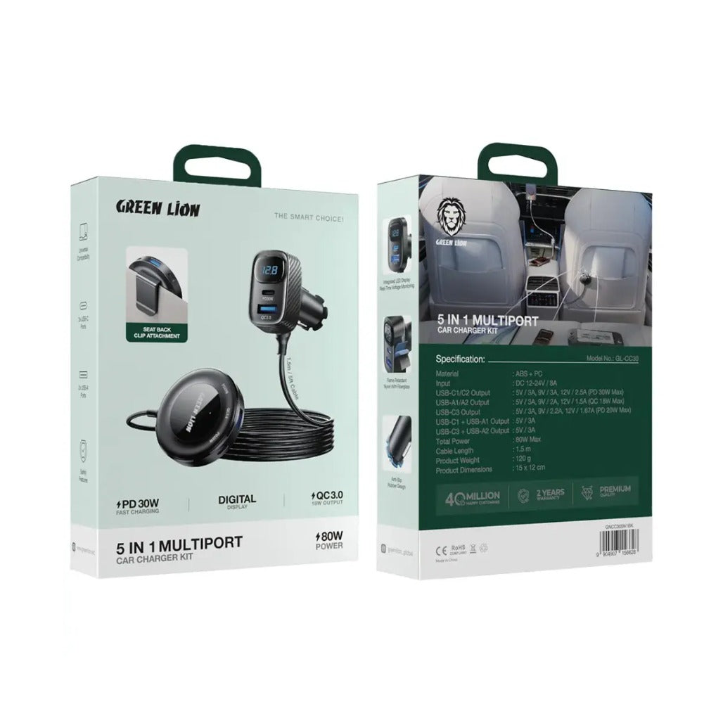 A Photo Of Green Lion 5-In-1 Multiport Car Charger Kit - Black
