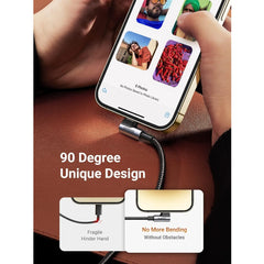 A Photo Of Ugreen USB-C to Angled Lightning Braided Cable – MFi Certified Fast Charging