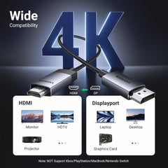 A Photo Of UGREEN DisplayPort to HDMI Cable 4K 60Hz – High-Performance DP to HDMI Adapter for Smooth Video & Audio Transmission