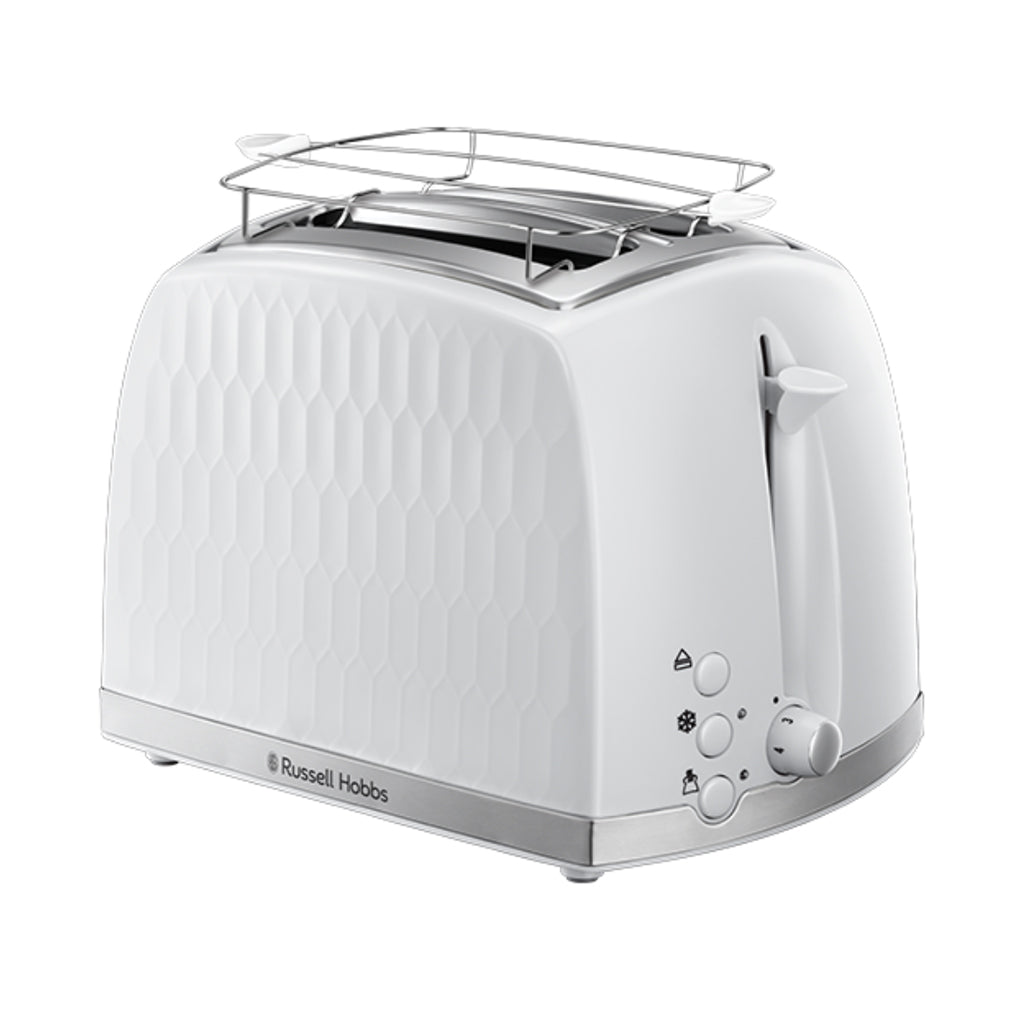 A Photo Of Russell Hobbs Honeycomb White 2 Slice Toaster – Extra Wide Slots