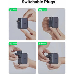 A Photo Of Ugreen 65W GaN Travel Charger – 3-Port Fast Charging Adapter with International Plugs