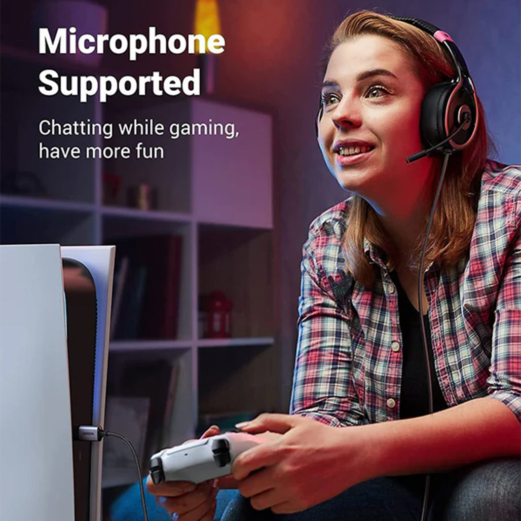 A Photo Of UGREEN USB to 3.5mm Audio Adapter – External USB Sound Card with DAC, TRRS Mic Support, Hi-Res Stereo Headphone Converter for PS5, PS4, Switch, PC, Laptop, Mac, and More