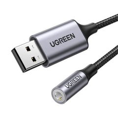 A Photo Of UGREEN USB to 3.5mm Audio Adapter – External USB Sound Card with DAC, TRRS Mic Support, Hi-Res Stereo Headphone Converter for PS5, PS4, Switch, PC, Laptop, Mac, and More