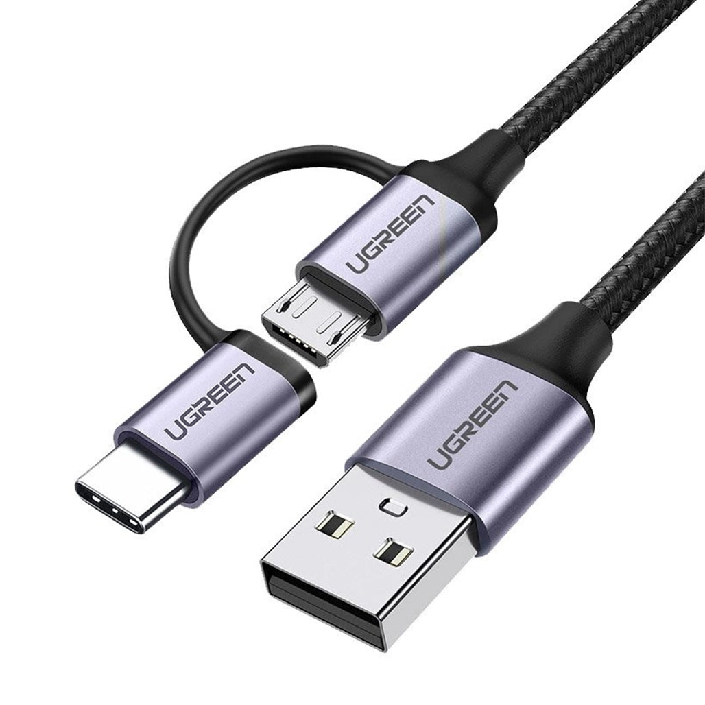 A Photo Of Ugreen 30875 USB To Micro USB + USB-C Fast Charge & Sync Cable - 1M