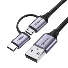 A Photo Of Ugreen 30875 USB To Micro USB + USB-C Fast Charge & Sync Cable - 1M
