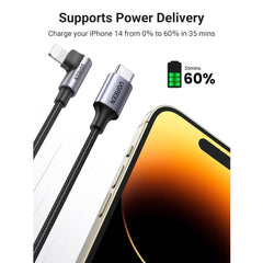 A Photo Of Ugreen USB-C to Angled Lightning Braided Cable – MFi Certified Fast Charging