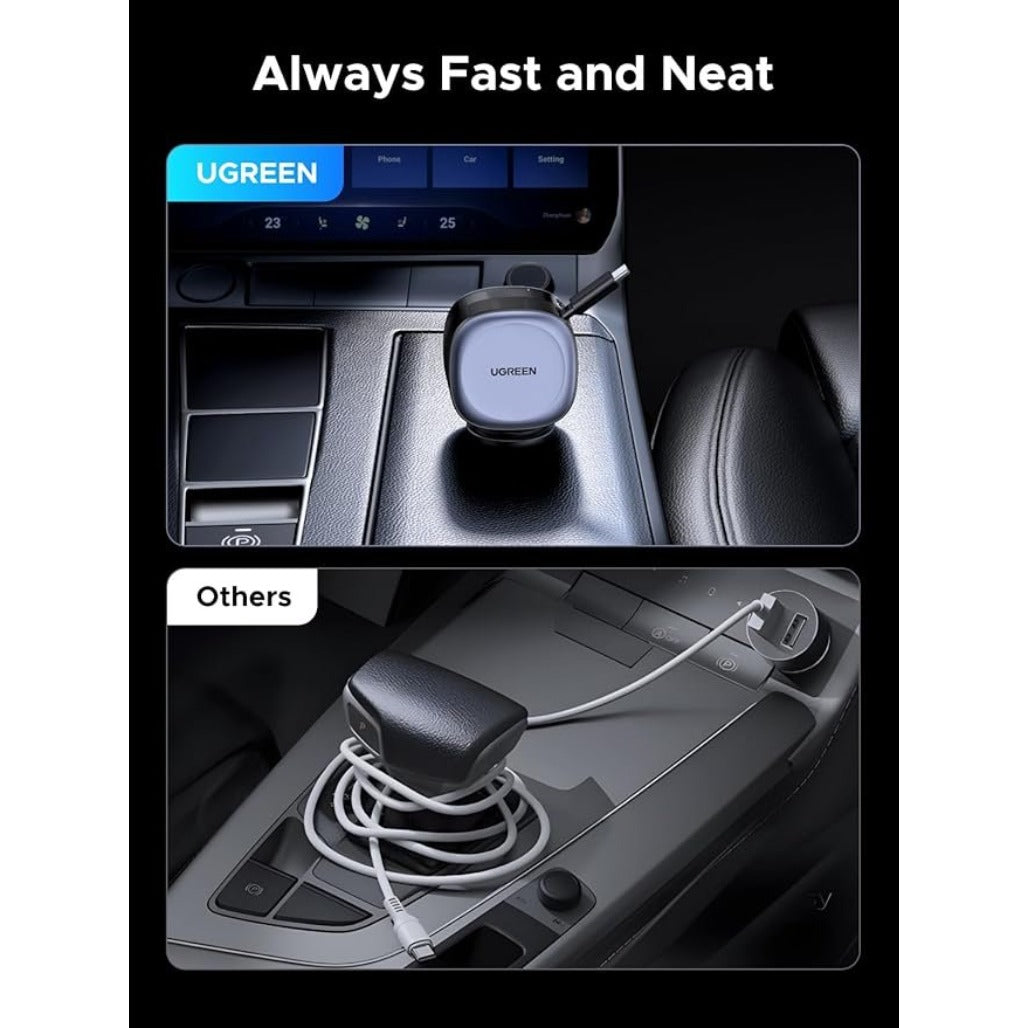 A Photo Of UGREEN 75W Type-C+USB A Car Charger with Type C Retractable Cable - 55653