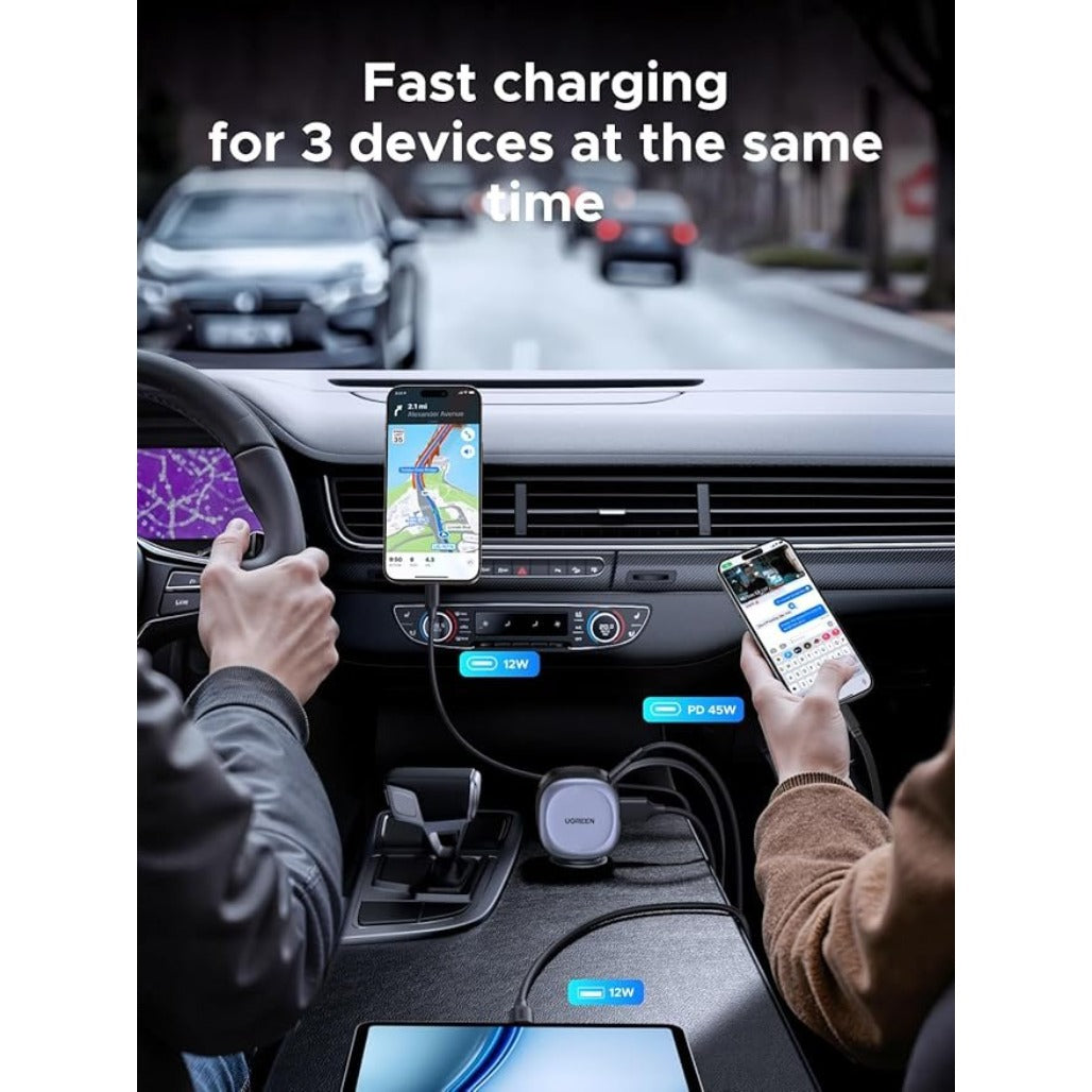 A Photo Of UGREEN 75W Type-C+USB A Car Charger with Type C Retractable Cable - 55653