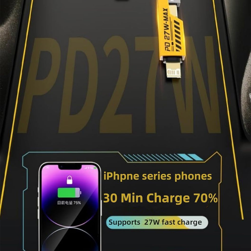 A Photo Of Flat Wire 4-in-1 USB-C Fast Charging Cable, 65W PD, 1M Nylon Braided Multi-Charger for iPhone, Android, MacBook, iPad, AirPods
