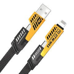 A Photo Of Flat Wire 4-in-1 USB-C Fast Charging Cable, 65W PD, 1M Nylon Braided Multi-Charger for iPhone, Android, MacBook, iPad, AirPods