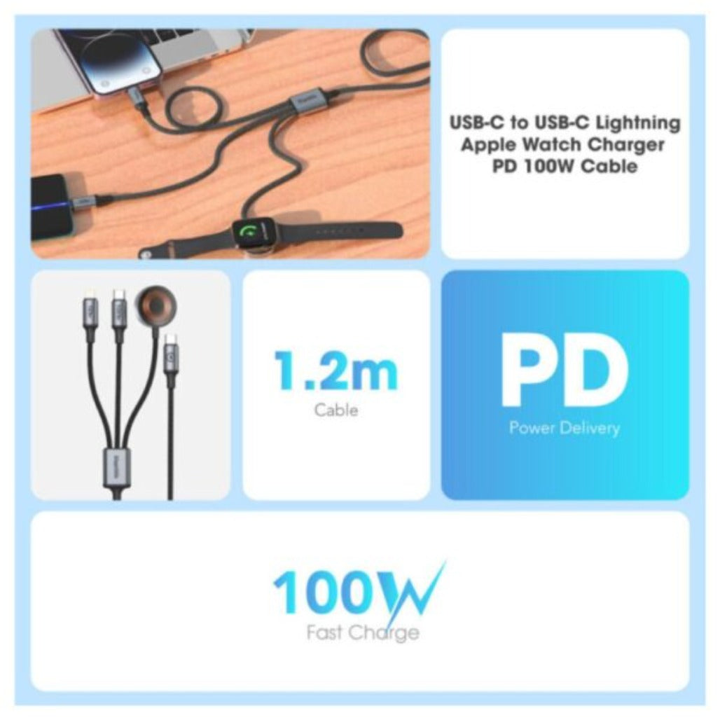 A Photo Of Blupebble PowerFlow USB-C to USB-C Cable - 1.2m - BP-PF3IN1-BK-SD26-J