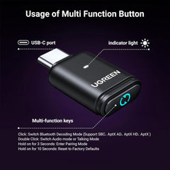 A Photo Of UGREEN USB-C Bluetooth 5.3 Audio Transmitter for PC, PS5, and Switch – Wireless Adapter for Bluetooth Headphones, Hi-Res Sound