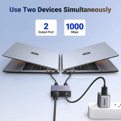 A Photo Of UGREEN 1 to 2 Gigabit Ethernet Splitter – High-Speed 1000Mbps LAN Adapter for Stable Network Connection