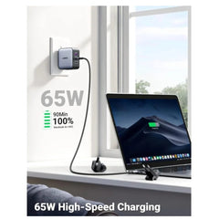 A Photo Of Ugreen 65W GaN Travel Charger – 3-Port Fast Charging Adapter with International Plugs