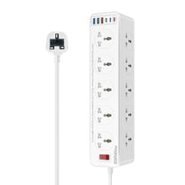 Promate PowerMatrix2-5M - 10AC Socket Space Efficient Power Strip with Multiple Fast Charging USB Ports